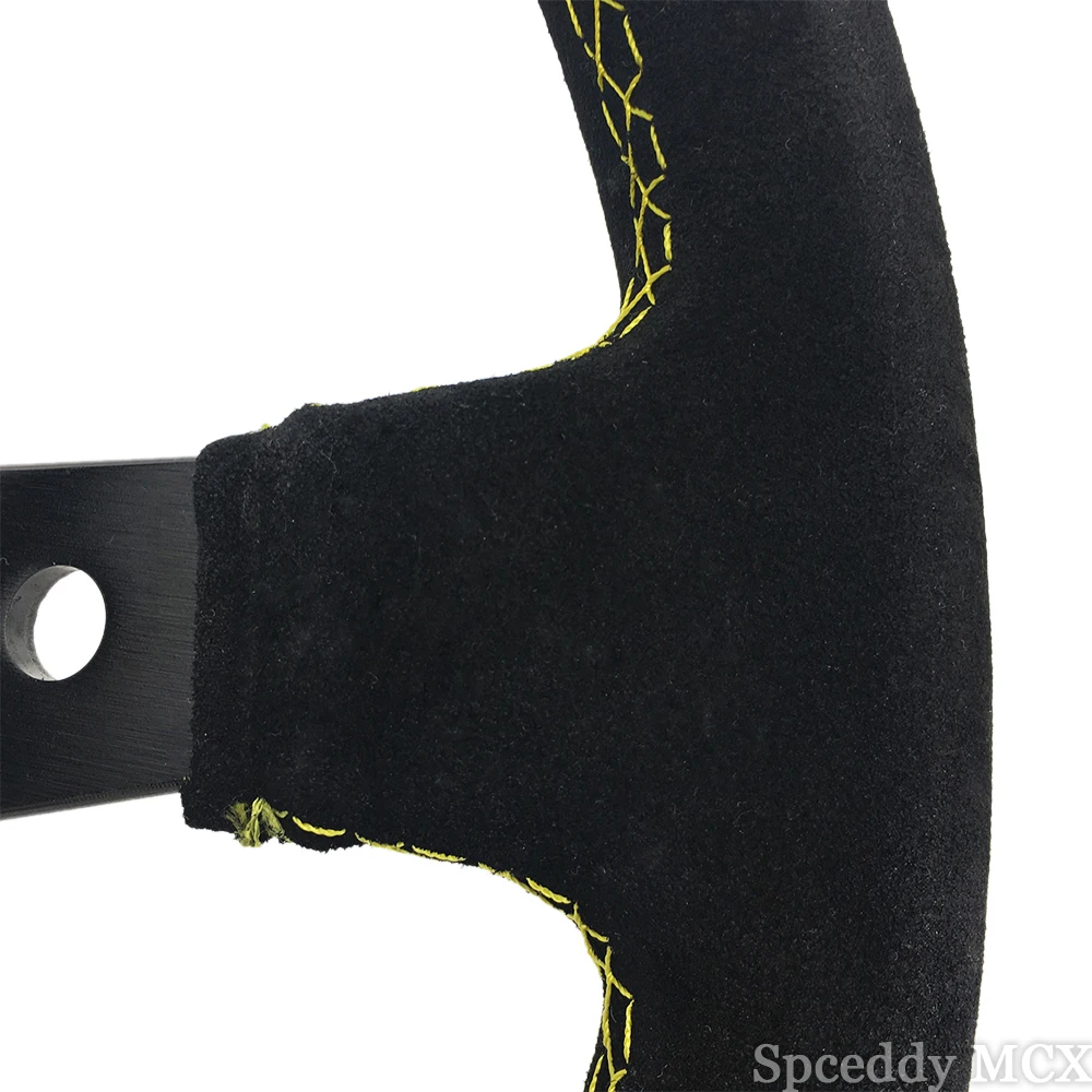 Volante deportivo OM-Sports 350mm piel ante – negro/azul con botón bocina - imagen 2