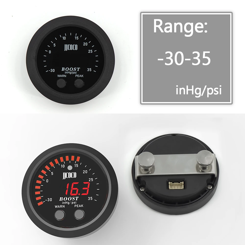 Manómetro de turbo 52 mm ultrafino LED rojo -30 a 35 PSI - imagen 2