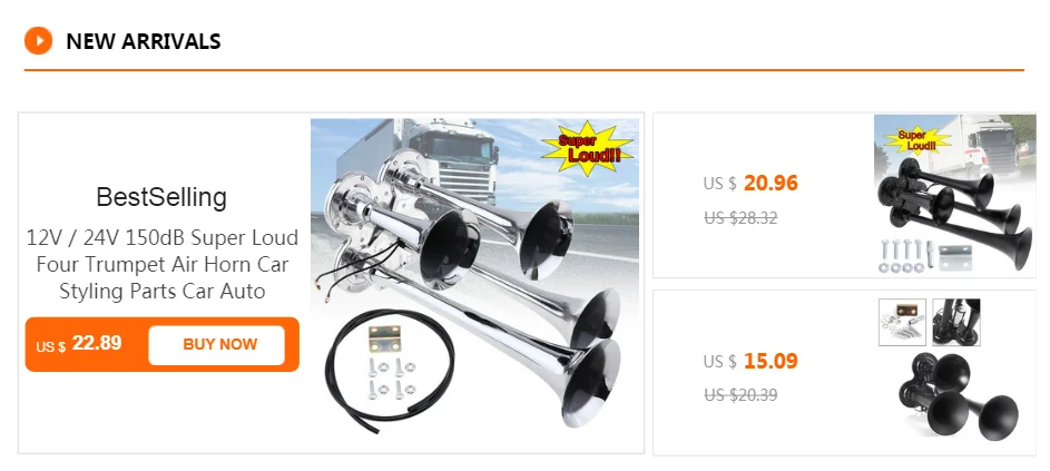 Claxon de aire 4 trompetas, vista frontal