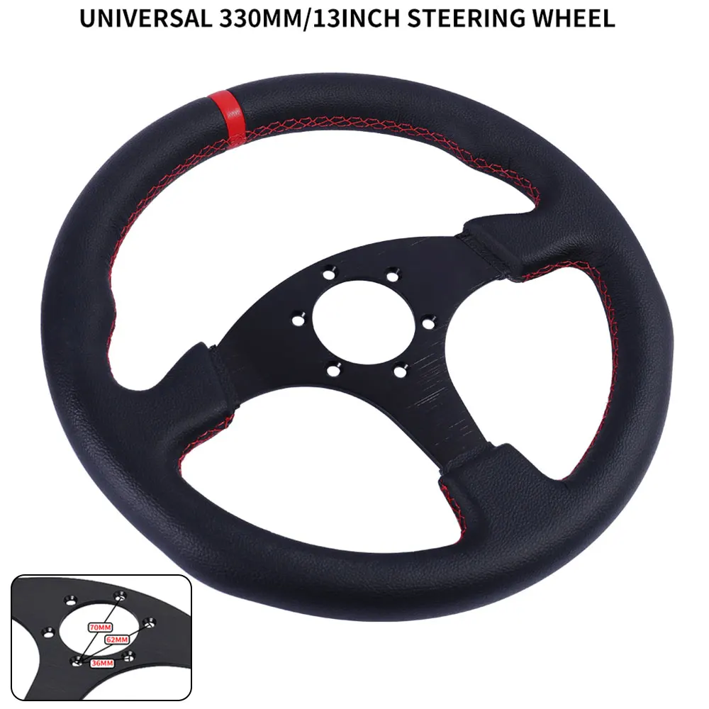 Volante universal de carreras para PC, cuero y aluminio, 330 mm - imagen 2
