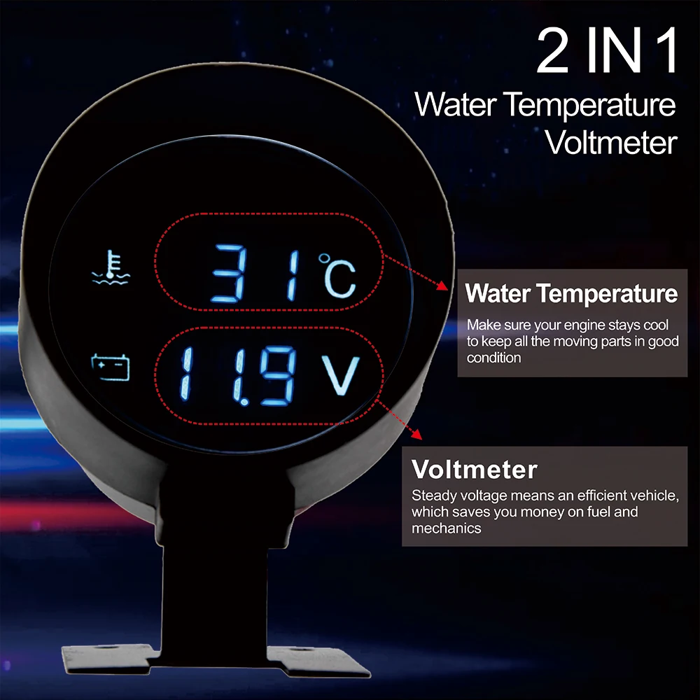 Voltímetro y Medidor Temperatura Agua Digital LED 12V/24V – Coche Camión - imagen 2
