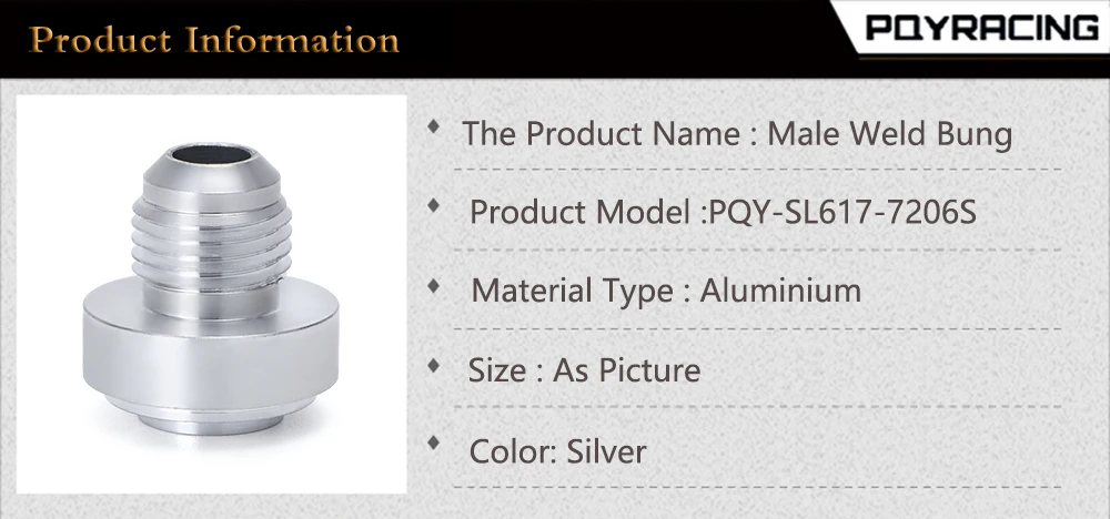 Adaptadores macho AN6-AN de aluminio PQY en color plata