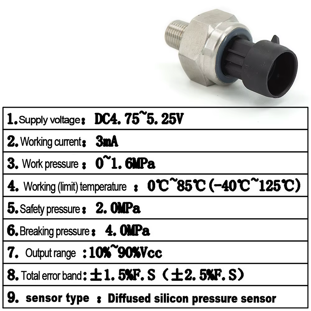 Sensor de Presión Inox 1/8NPT 220psi 5V – Aceite, Diésel y Aire - imagen 2