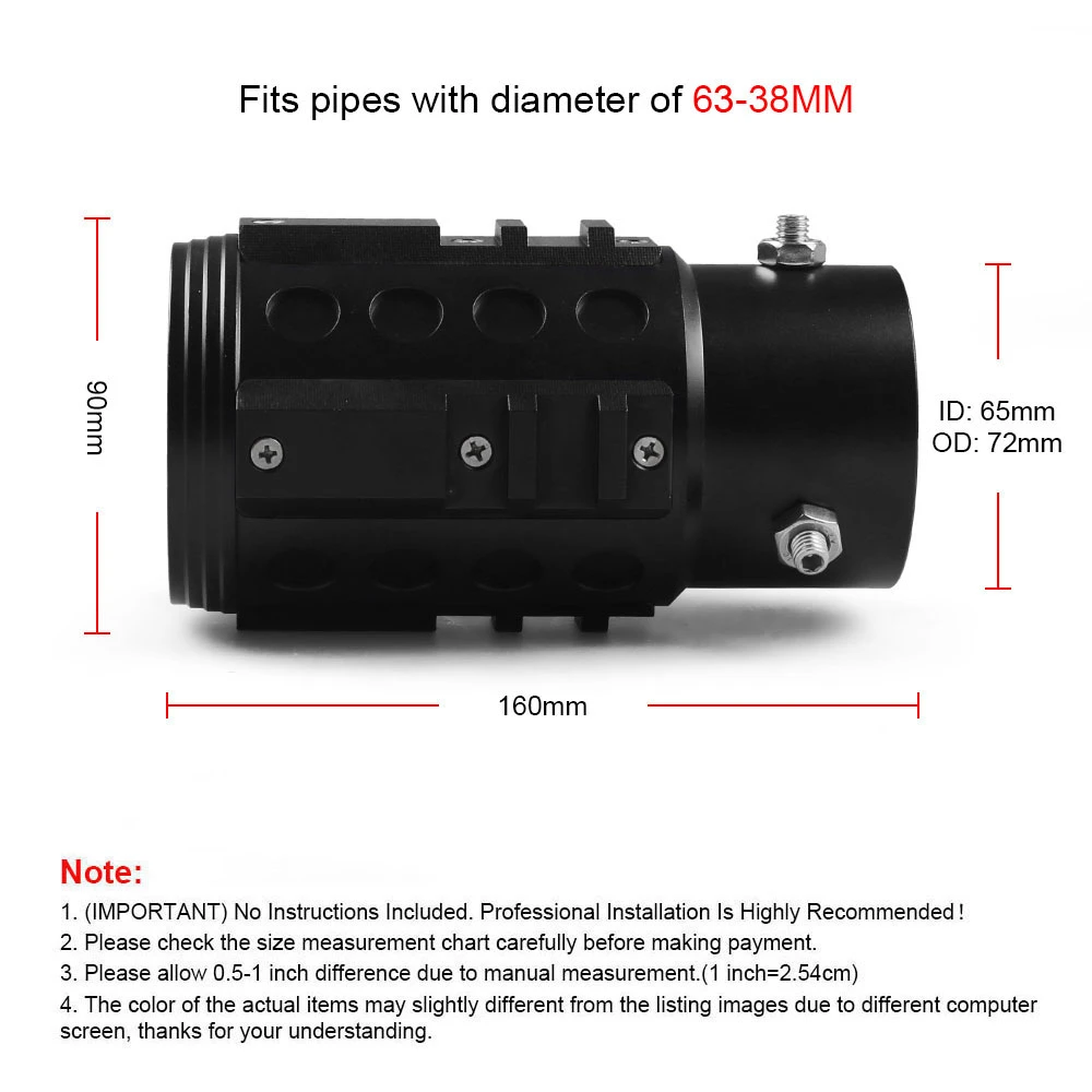 Para tubos de 38mm-63mm, tubo de escape trasero de aluminio Universal para coche, tubo de punta trasera, estilo Industrial - imagen 3