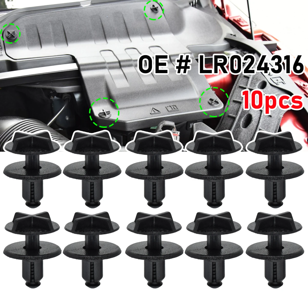 Clips de fijación panel capó Land Rover LR024316, agujero 9 mm