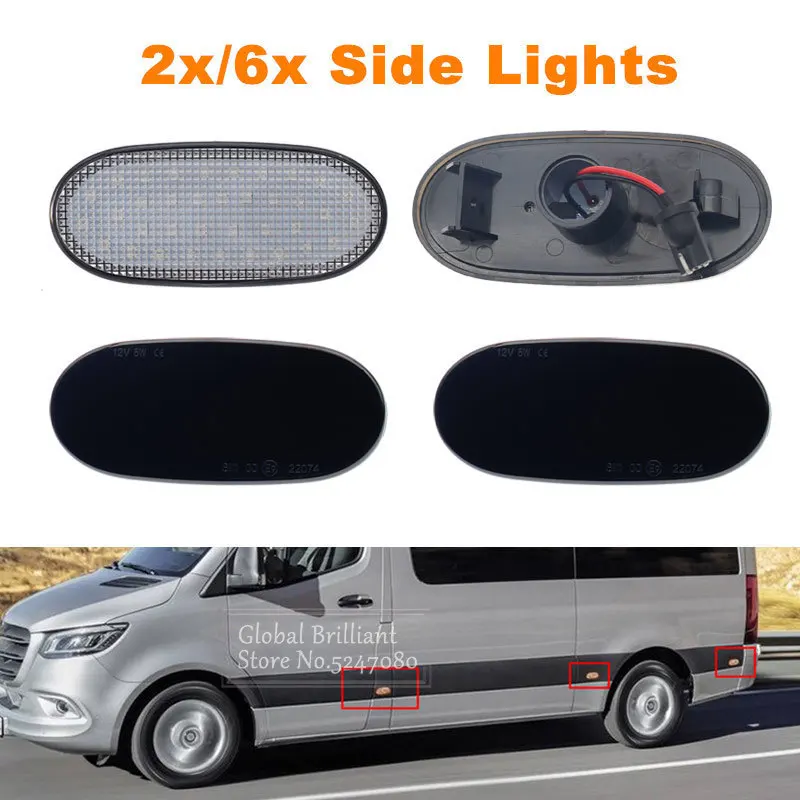 Luz de posición lateral 2x/6x36LED, luz indicadora de señal de giro, lámpara de Panel repetidor para Volkswagen Crafter 2006 para Benz Sprinter W906 - imagen 2