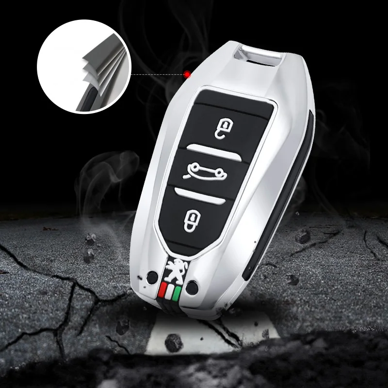 Colección de fundas para llave Peugeot en distintos ángulos