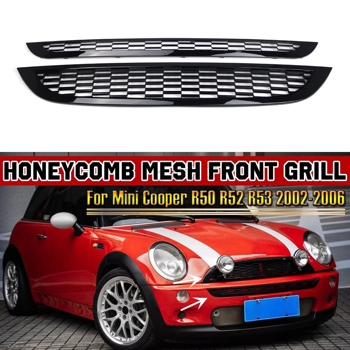 Rejilla parachoques delantero MINI One R50/R52/R53 negra panal