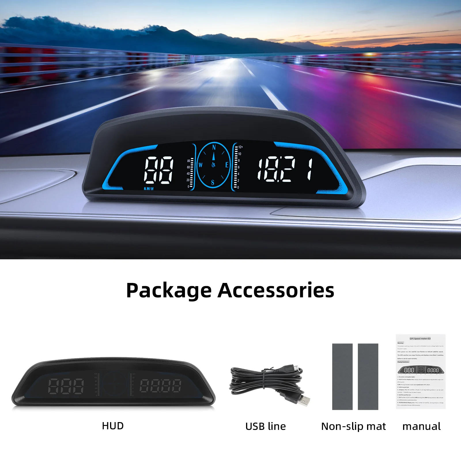Velocímetro GPS automático con pantalla frontal, alarma y fatiga