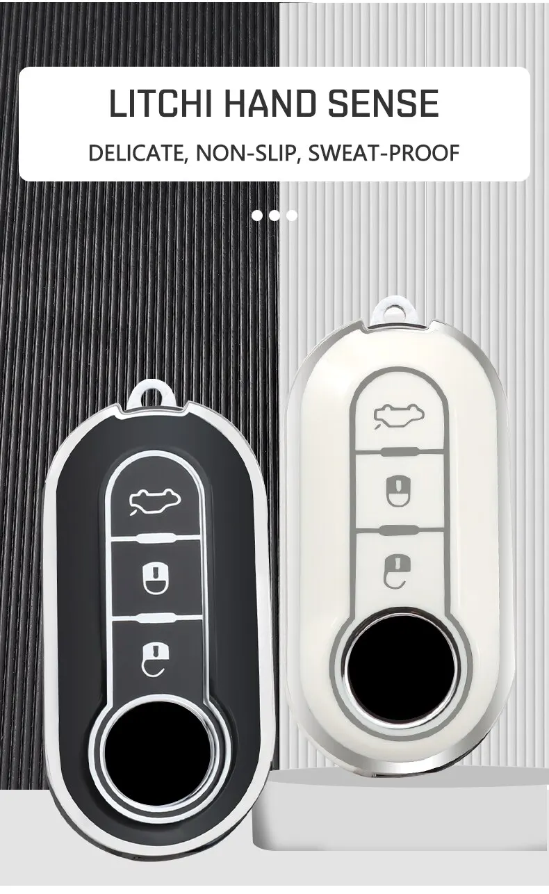 Vista frontal de la funda aplicada en llave