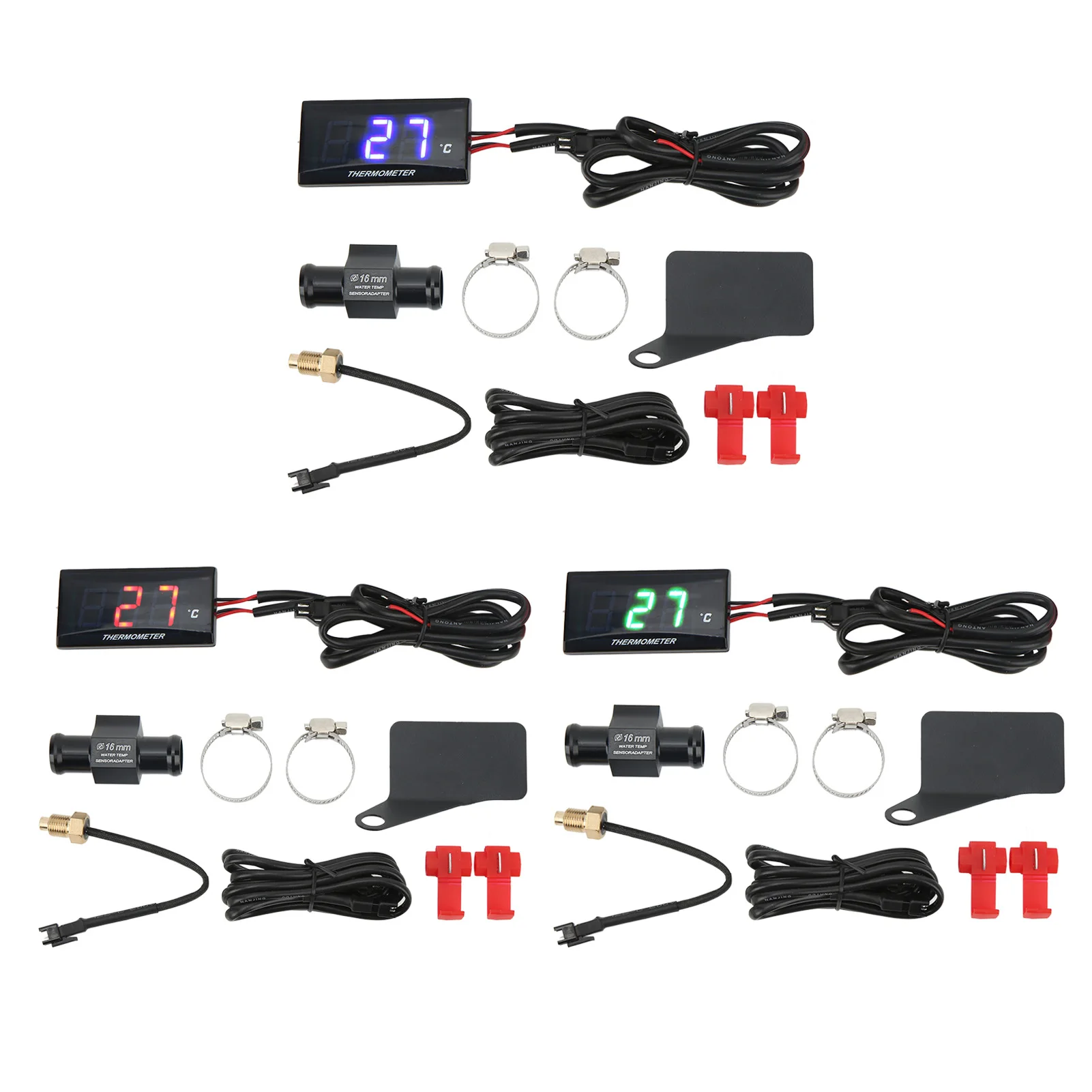 Termometro digital LCD para motocicleta 12V con sensor de agua 16 mm