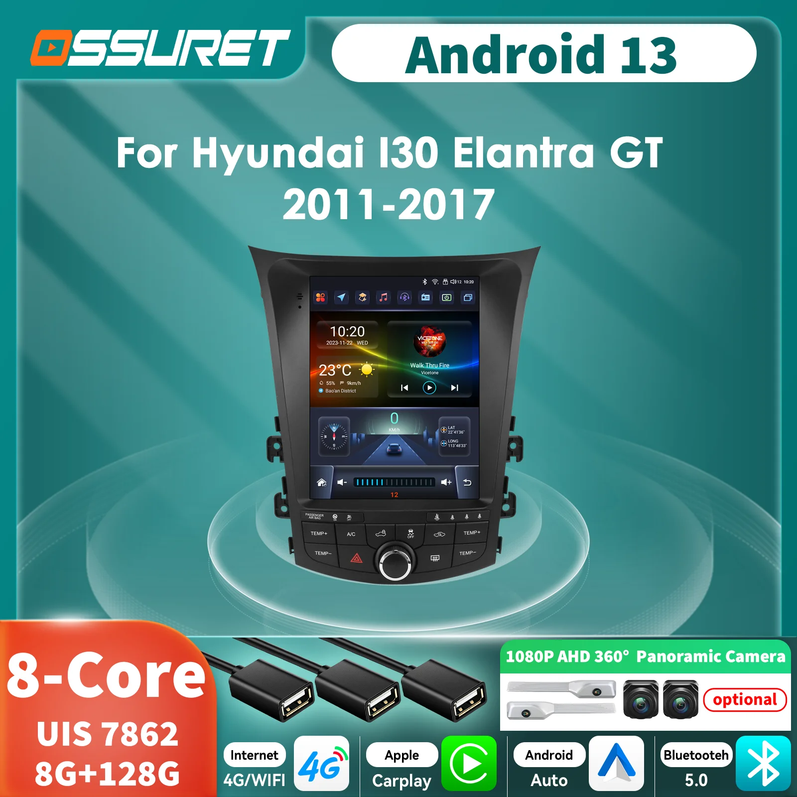 Radio 9,7″ con CarPlay y Android Auto para Hyundai i30 2011-2017