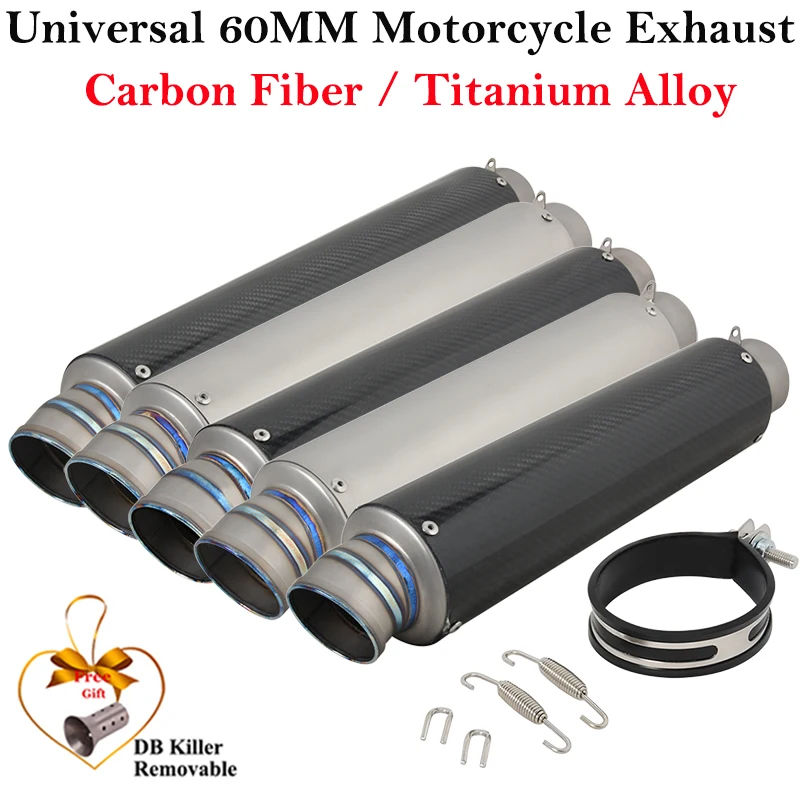 Silenciador de fibra de carbono universal de 60 mm para moto