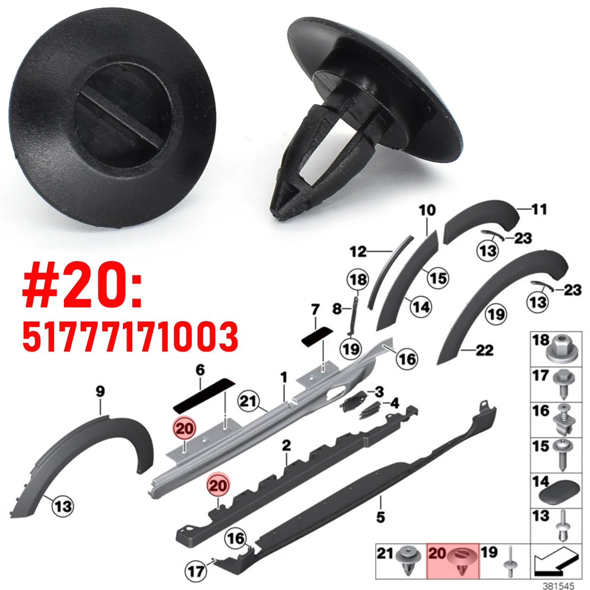 51777171003 Clip de moldura lateral para BMW X3, X5, X6 y MINI - imagen 3