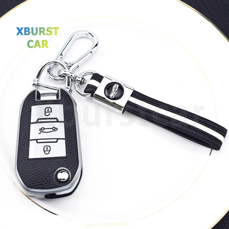 Funda cuero TPU con tapa para mando coche Peugeot 208 Citroen C4 C3