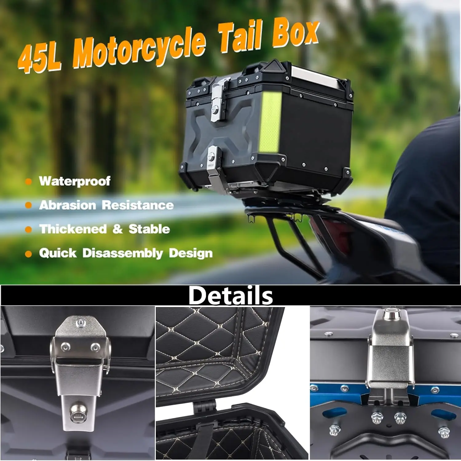 Caja trasera impermeable para moto negra de aluminio - imagen 5