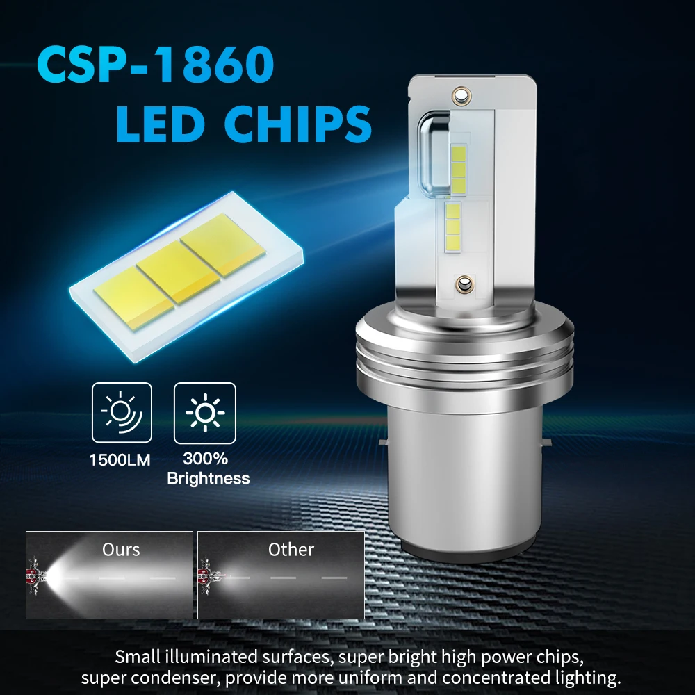 Bombilla LED BEVINSEE BA20D Hi/Lo para moto Honda Kawasaki Yamaha - imagen 2