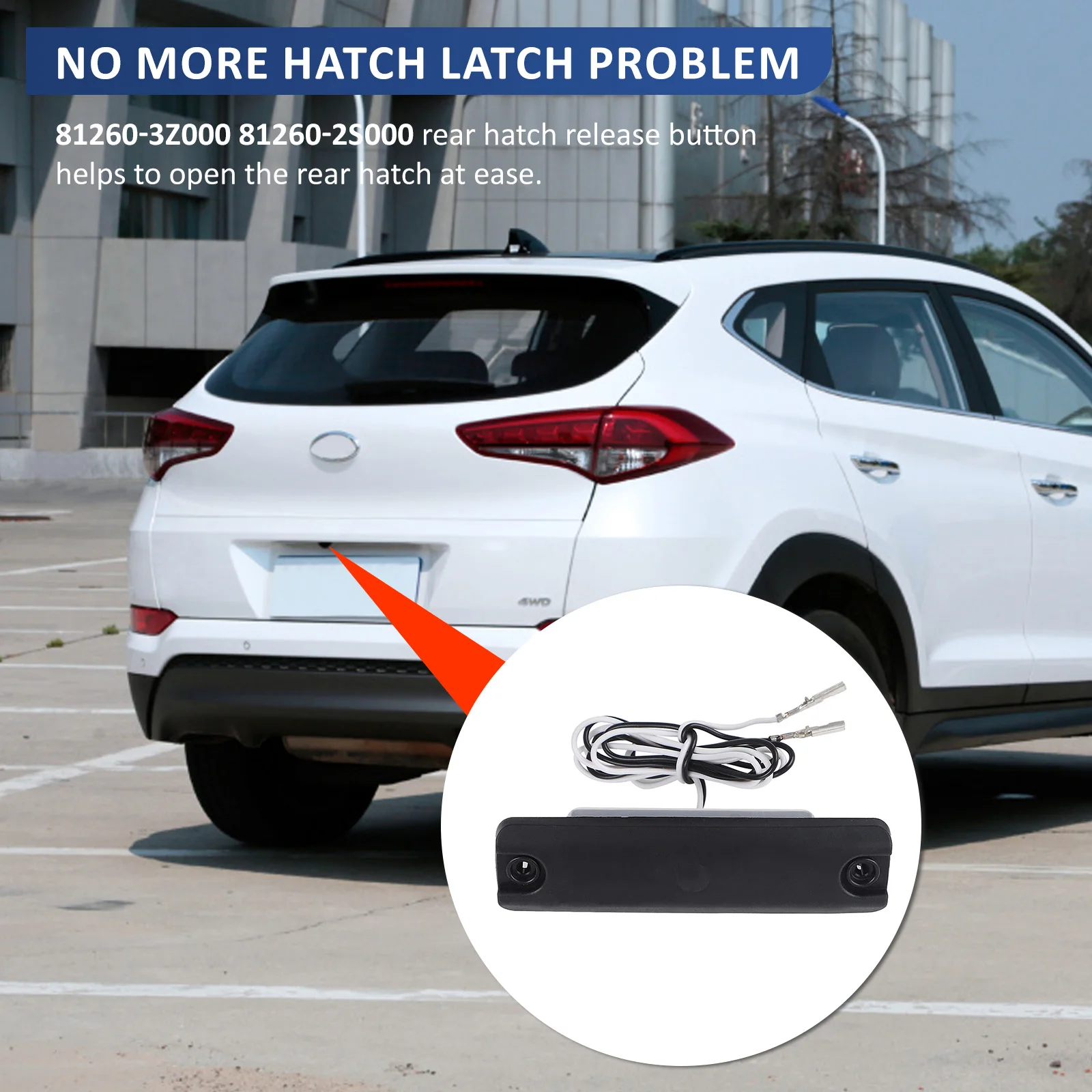 Conjunto completo del interruptor de liberación del portón trasero y su embalaje