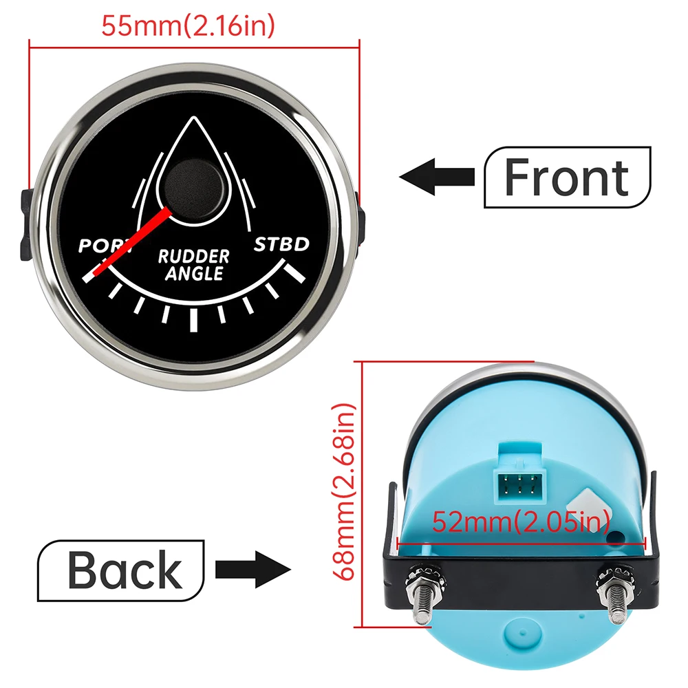 Indicador ángulo timón 52 mm retroiluminación roja ohm yate 12/24V - imagen 3