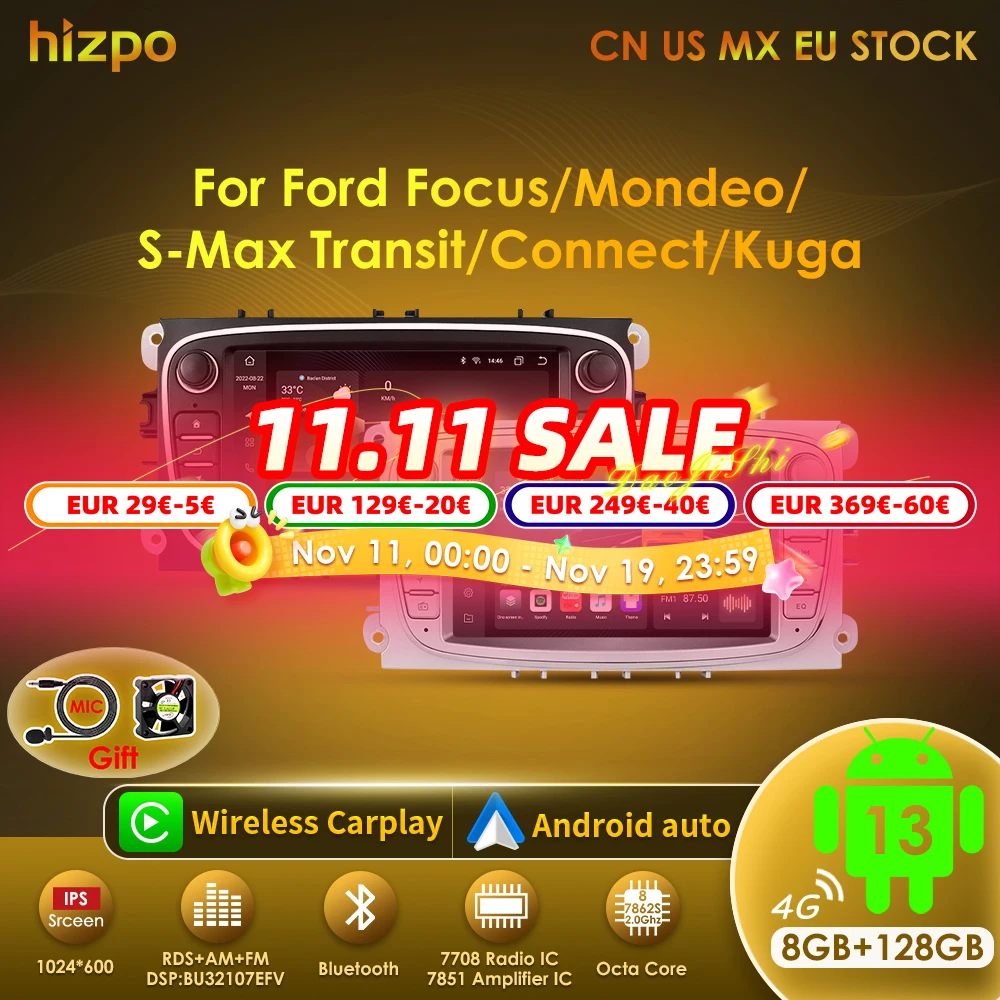 Radio 2DIN Hizpo con CarPlay y GPS para Ford Focus, S-MAX y Mondeo