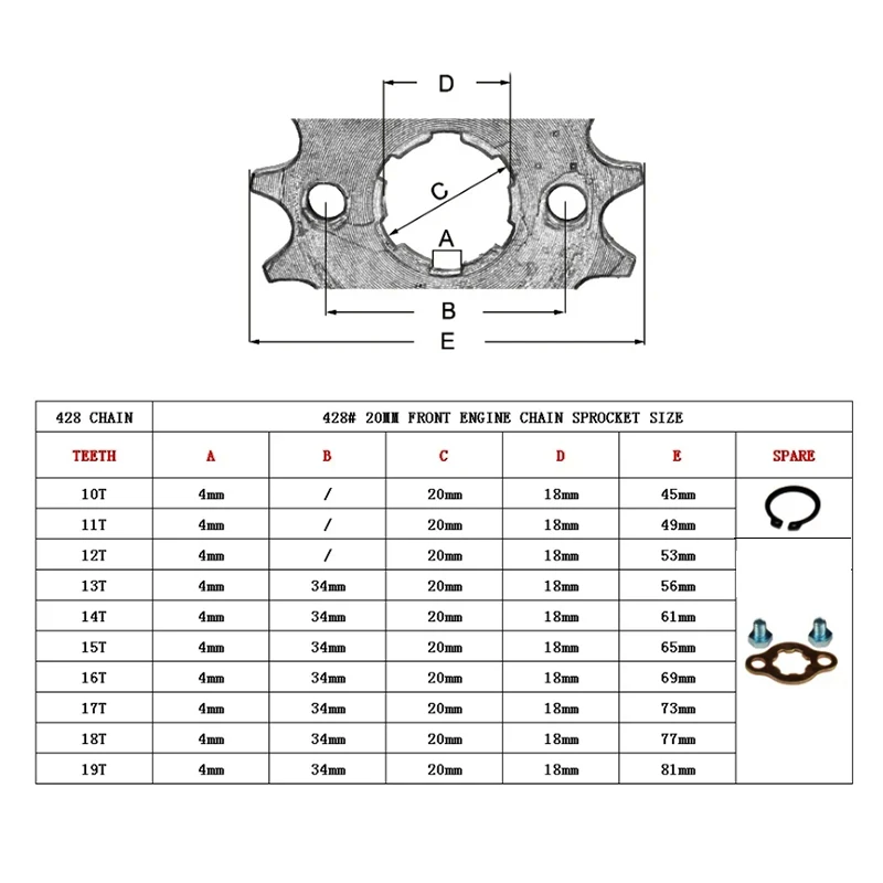 Piñón cadena 428 10T-19T 17mm para KAYO BSE SSR SDG pit bike ATV quad - imagen 4