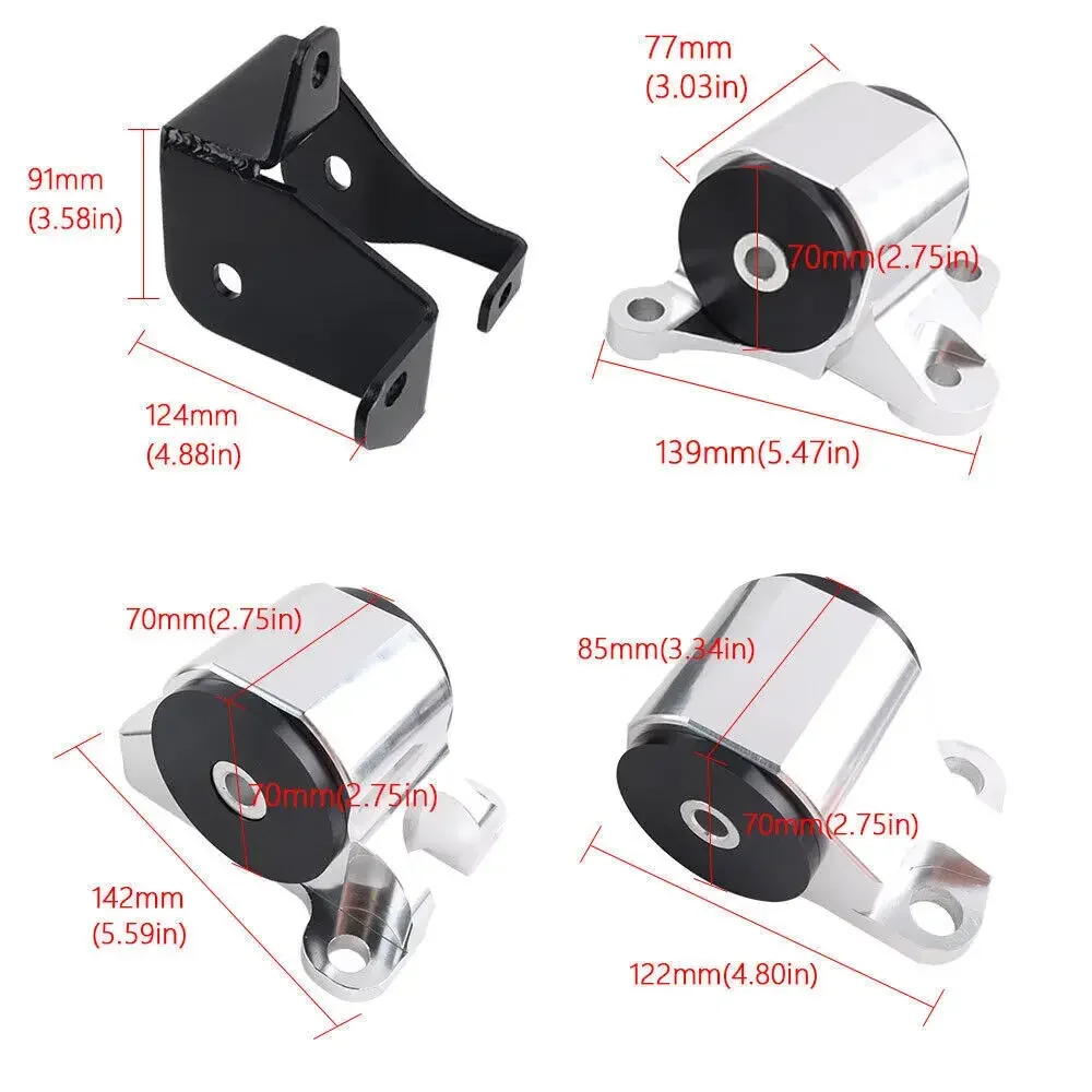 Soportes de Motor Plateados - Honda Civic EK 1996-2000 B16 B18 Serie - imagen 2