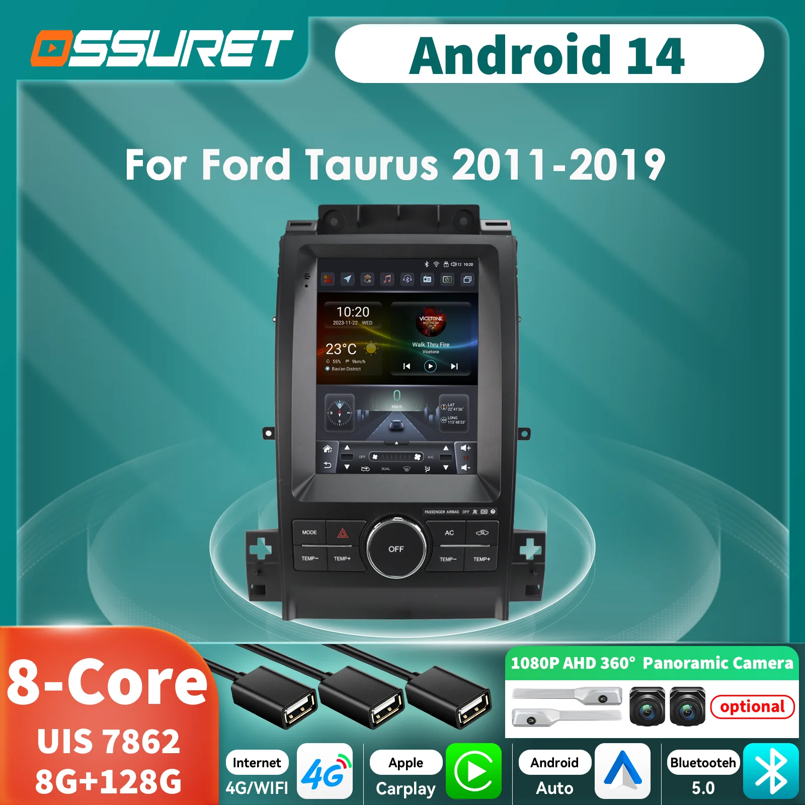 Autoradio CarPlay Android multimedia con GPS para Ford Taurus