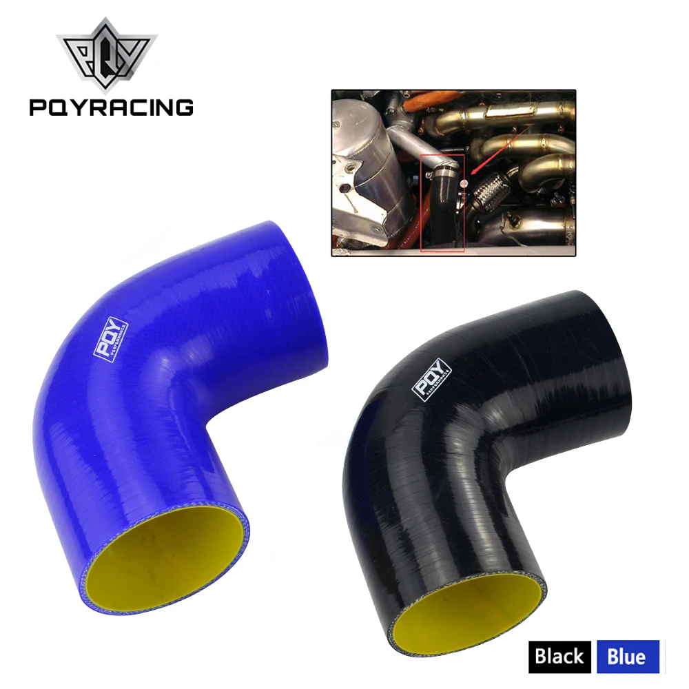 Codo de manguera de silicona 90° PQY 76 mm para turbo, azul y amarillo