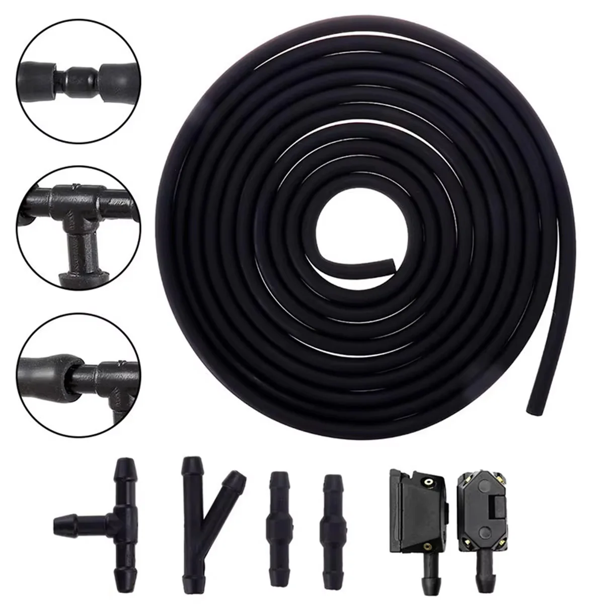 7 unids/set limpiaparabrisas delantero brazo arandela boquilla de pulverización con manguera 2m conector de tubería de agua T Y I 3 tipos de boquillas de limpiaparabrisas - imagen 4