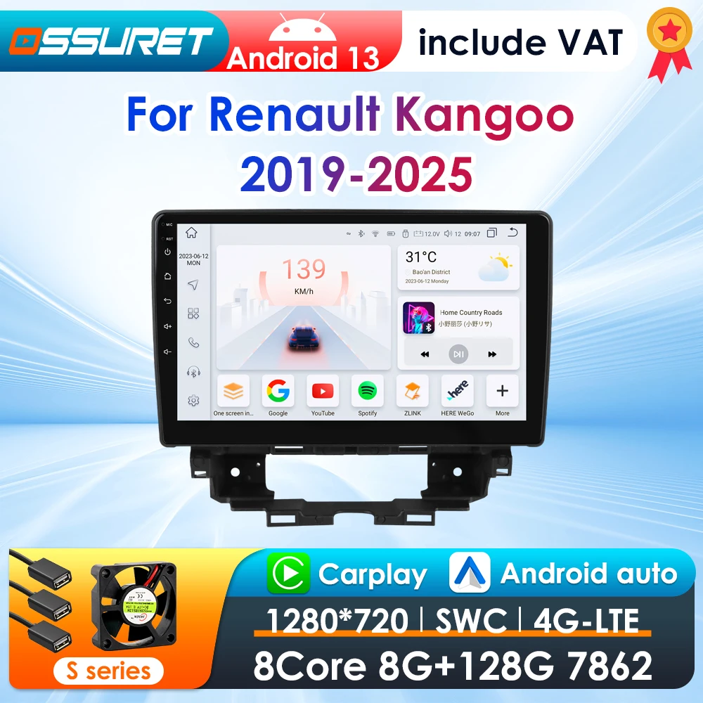 Autoradio 2Din Android 13 GPS Carplay Renault Kangoo 2019-2023