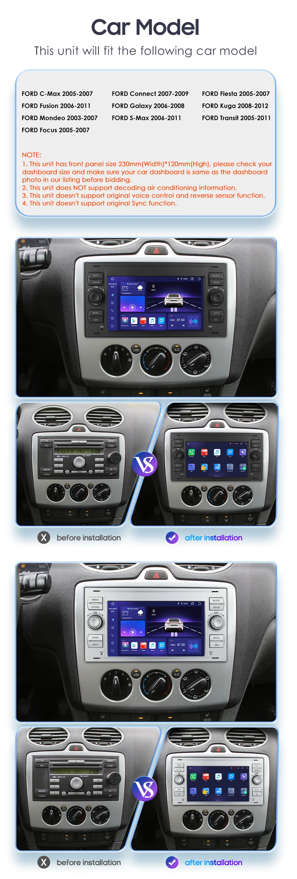 Autoradio Android 12 2DIN GPS WiFi Carplay para Ford - imagen 2