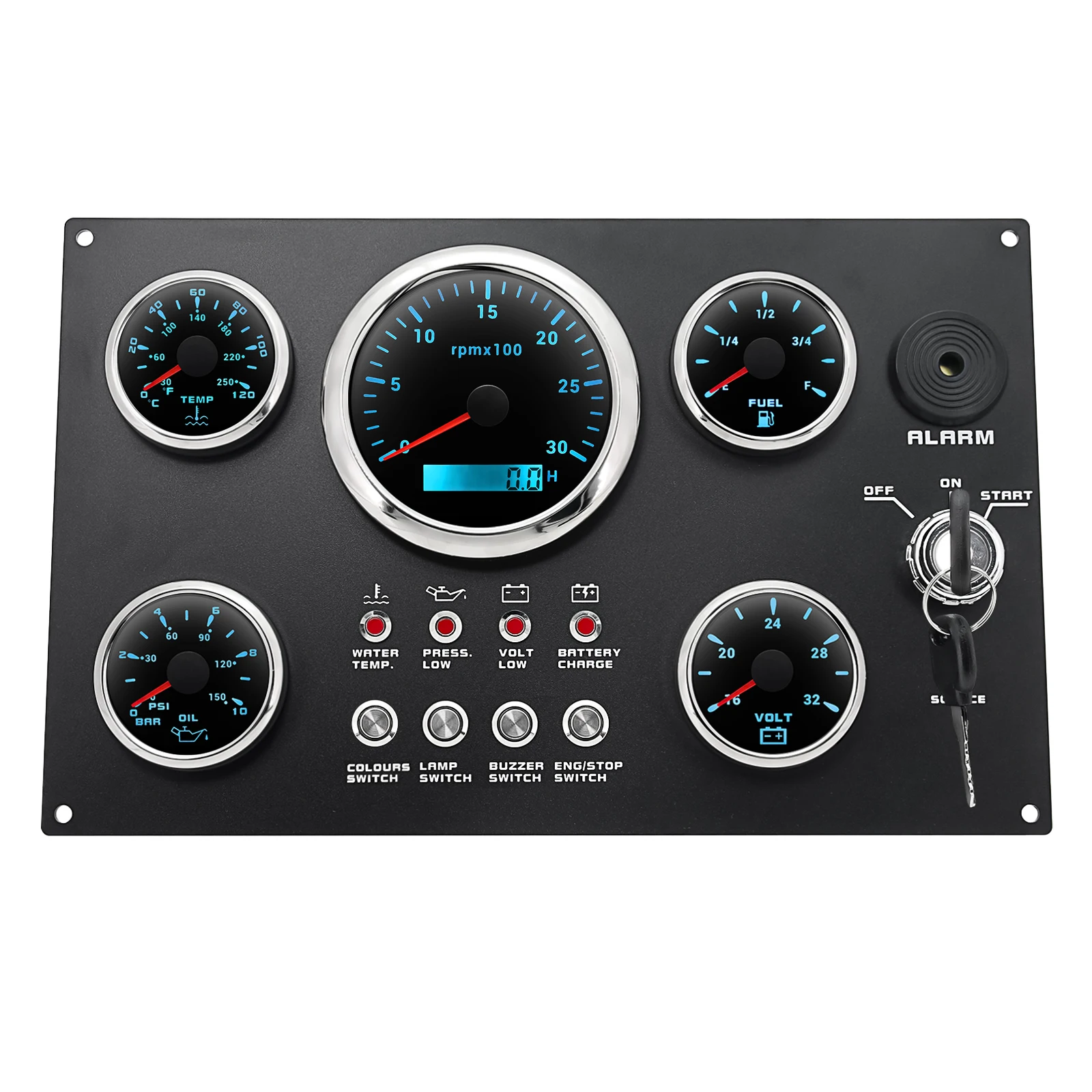 Panel marino AD 5 con tacómetro 0-4000 rpm, llave y LED multicolor - imagen 5