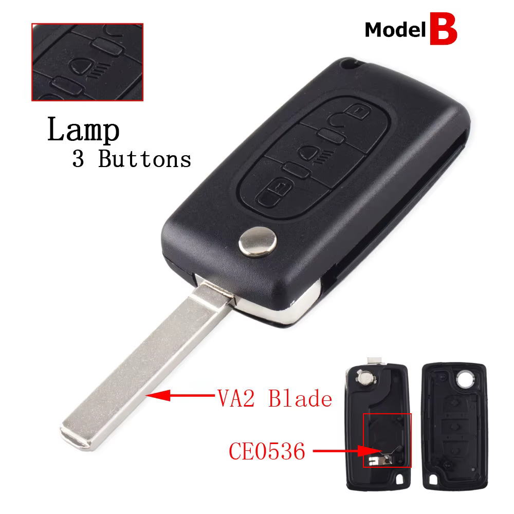 Funda plegable para llave Peugeot 207/307 y Citroën C2/C3, 3 botones - imagen 4