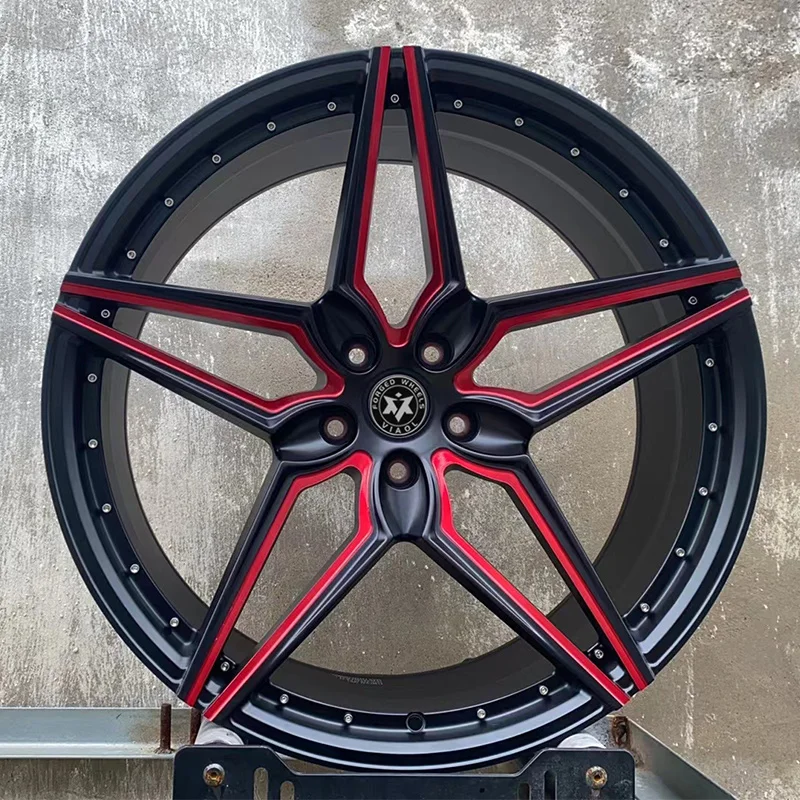 Ruedas de coche forjadas 1718 19 20 21 22 pulgadas con PCD 5x112 5x114,3 5x120 ruedas de aleación con diseño de radios múltiples en negro y rojo para Audi Golf BYD - imagen 5