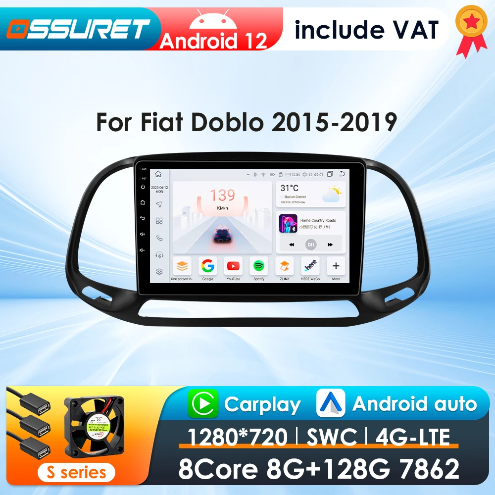 Radio 2DIN Android 13 CarPlay GPS – Fiat Doblo 2015-2019