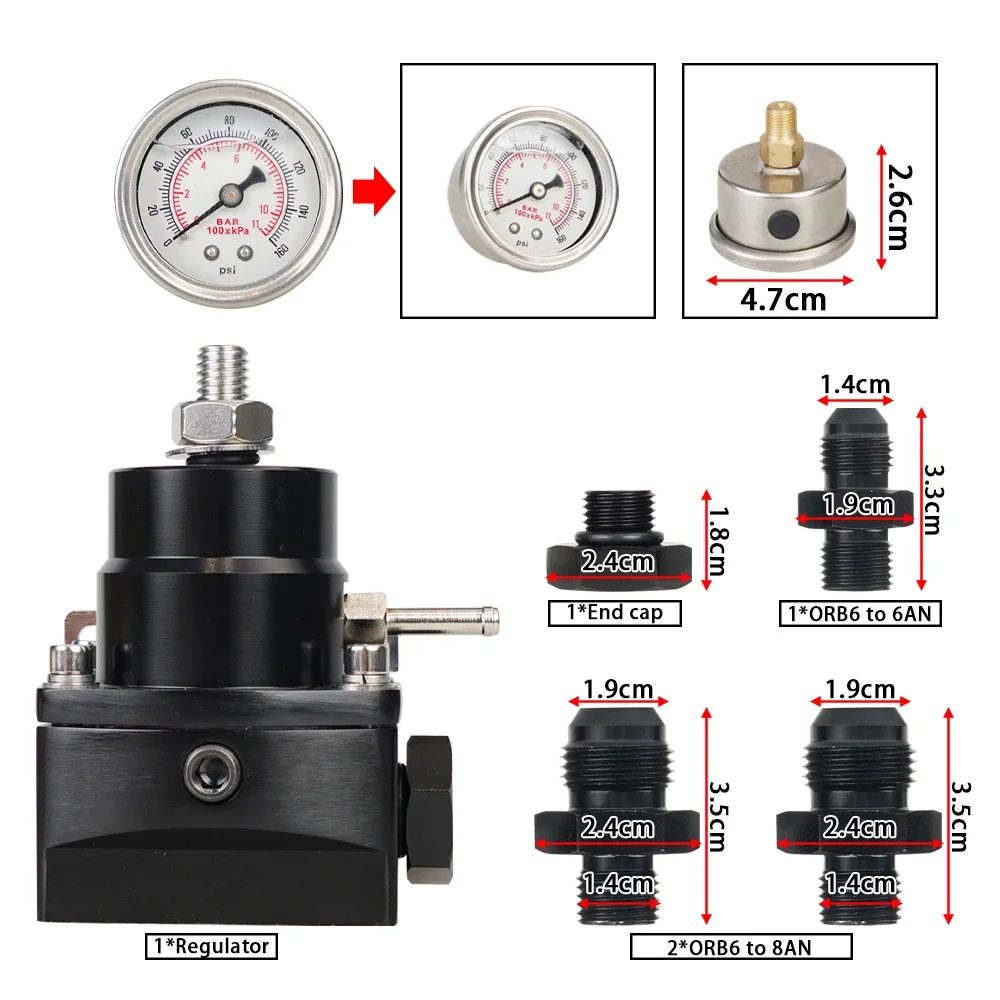 Regulador de presión de combustible ajustable con indicador AN8/10 - imagen 3