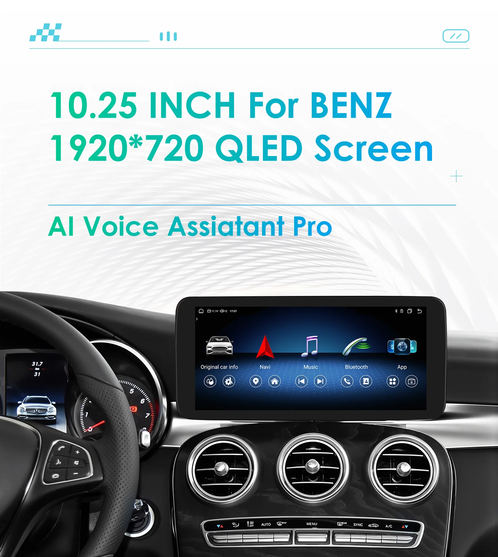 Radio Android 10,25" para Mercedes Clase C W205 con CarPlay GPS 4G - imagen 3