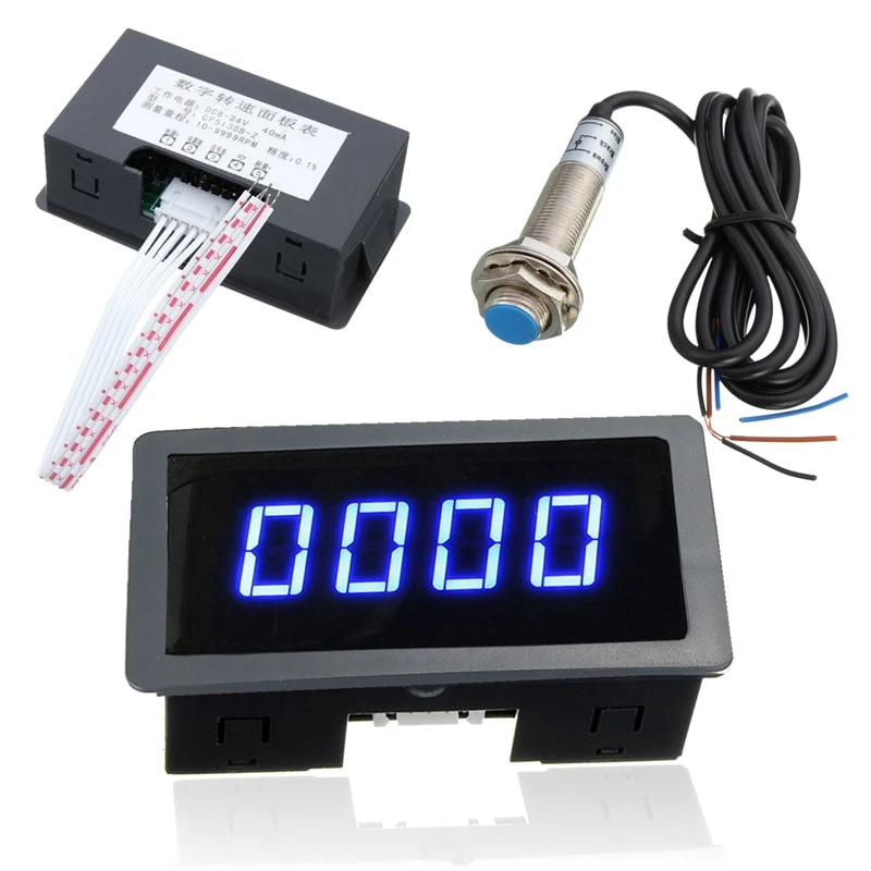 Tacómetro digital LED azul y verde 12 V con sensor Hall NPN