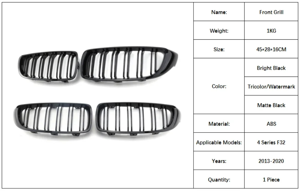 Rejilla frontal negra brillante para BMW F32