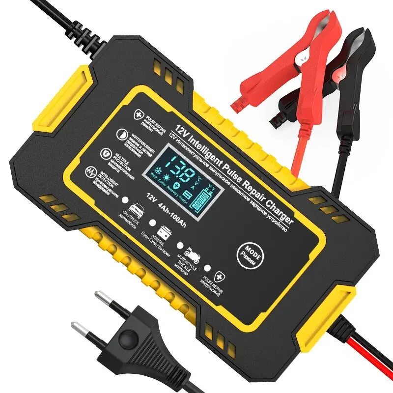 Cargador batería coche 12V 6A automático con pantalla LCD