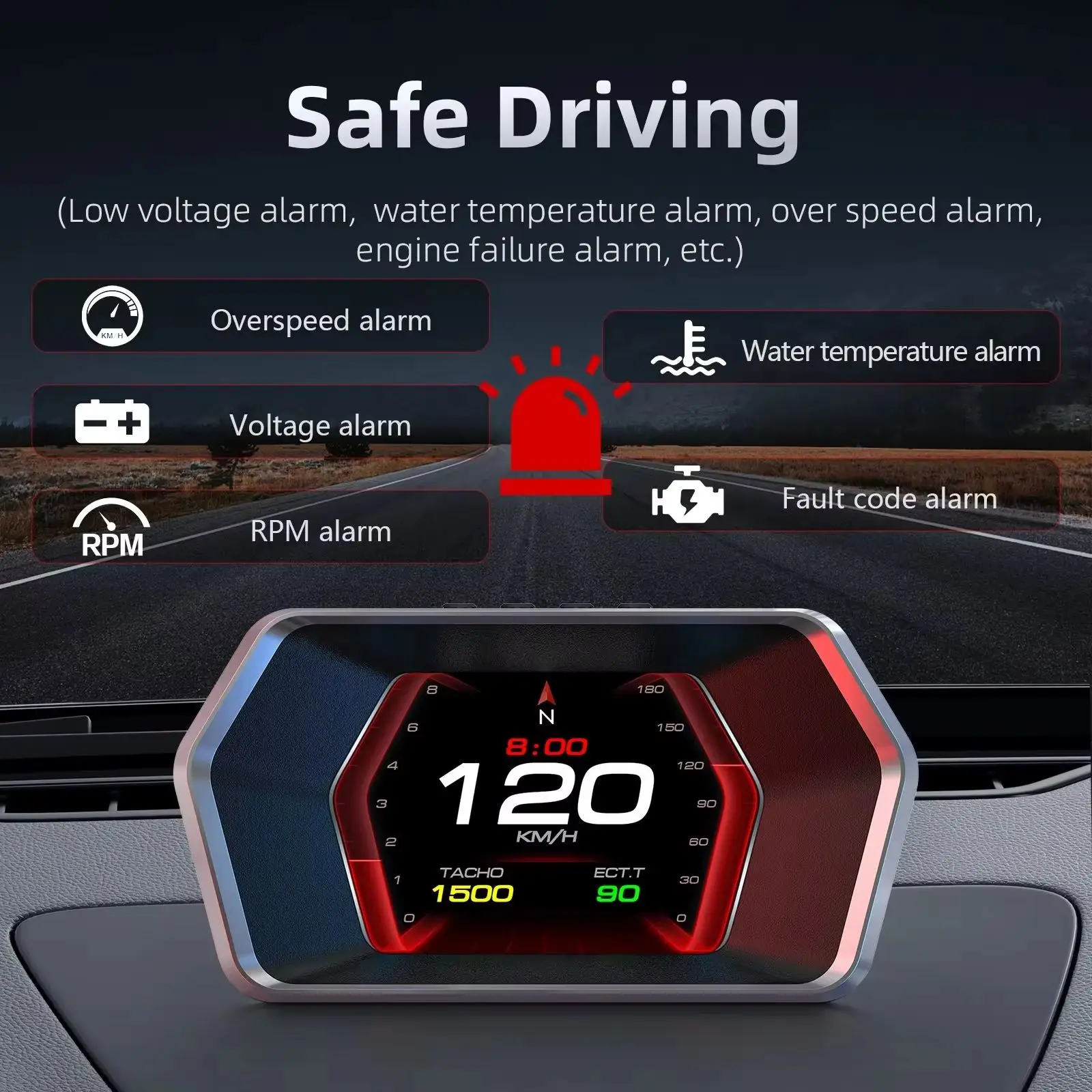 Proyector HUD P17 OBD2 con GPS y alerta velocidad – universal - imagen 3
