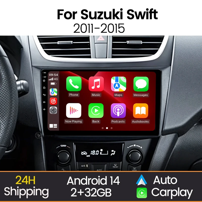 MEKEDE Android 14 Autoradio 2DIN 9″ para Suzuki Swift 2011-2015 con WiFi y CarPlay