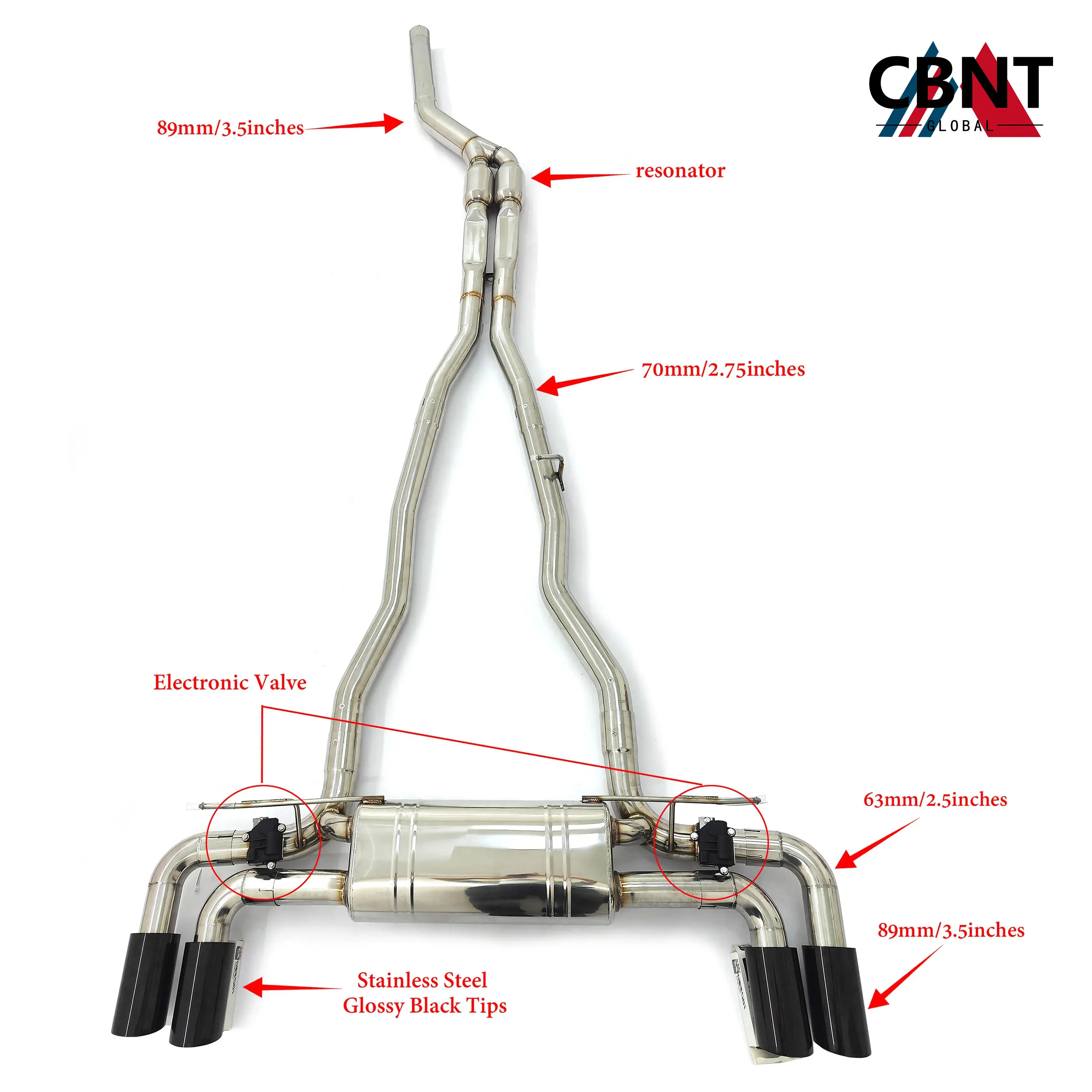 Escape cat-back CBNT con válvula SS304 para BMW 540i G30/G31/G38 - imagen 4