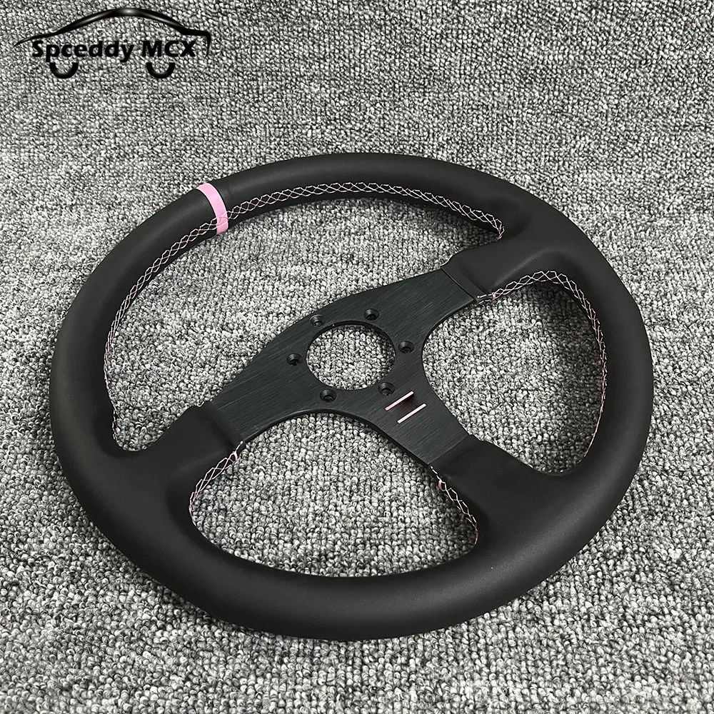 Volante de carreras JDM de cuero universal 350 mm rosa - imagen 2