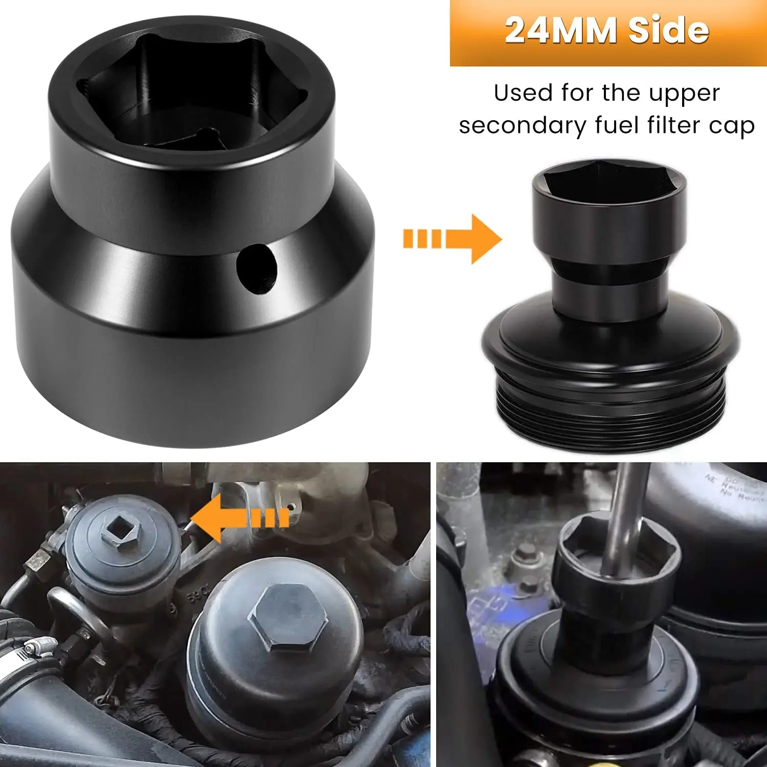 Filtro de combustible, enchufe de filtro de aceite, 24mm, 36mm, removedor y instalador de tapa Reversible para 03-10, 6,0l, 6,4l, Ford Powerstroke Diesel