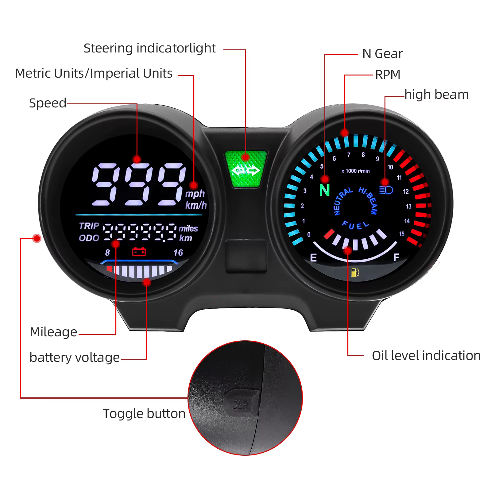 Tablero digital LED tacómetro para Honda CG/Titan 150 2010-2012 - imagen 4