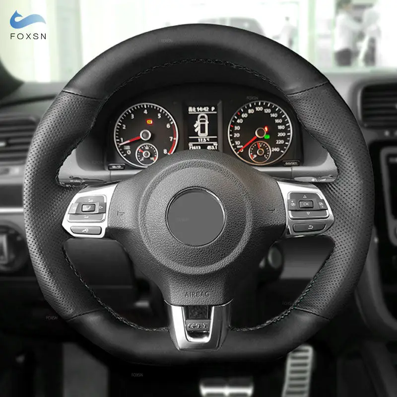 Funda de volante de cuero negro para VW Golf 6 GTI y Polo GTI