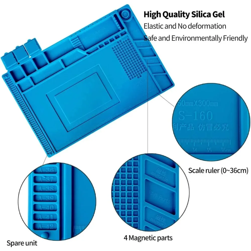Estación de soldadura SiliconeWorkPad, cinta magnética antiestática resistente al calor para teléfono, computadora portátil, mantenimiento de relojes, afe y confiable - imagen 3