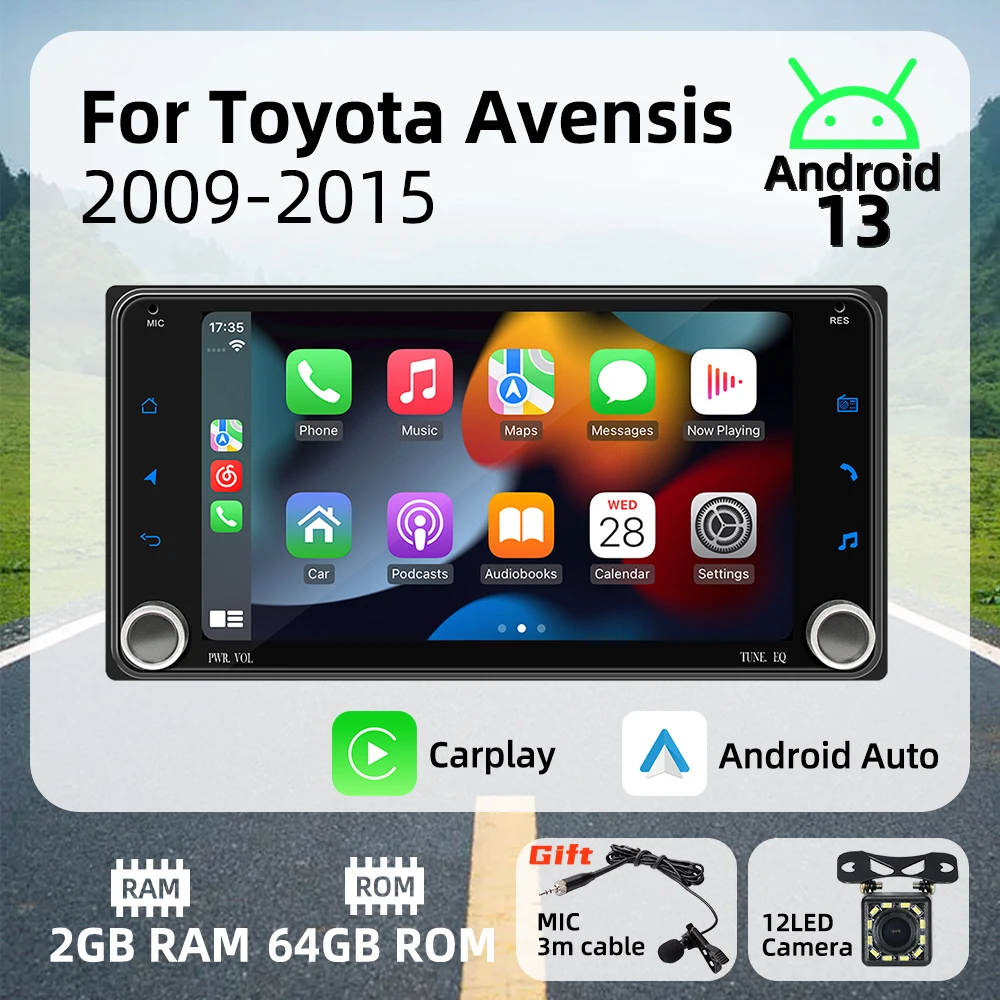 Radio 2 DIN CarPlay Android Auto para Toyota Avensis 2009-2015