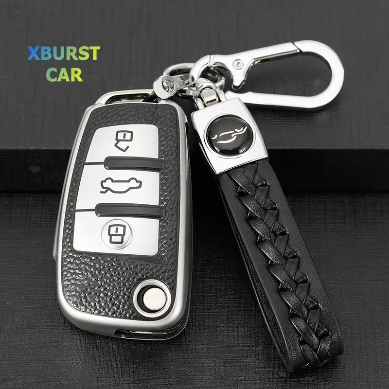 Funda de llave de cuero Audi con carcasa TPU compatible A1 A3 A4 Q3 TT